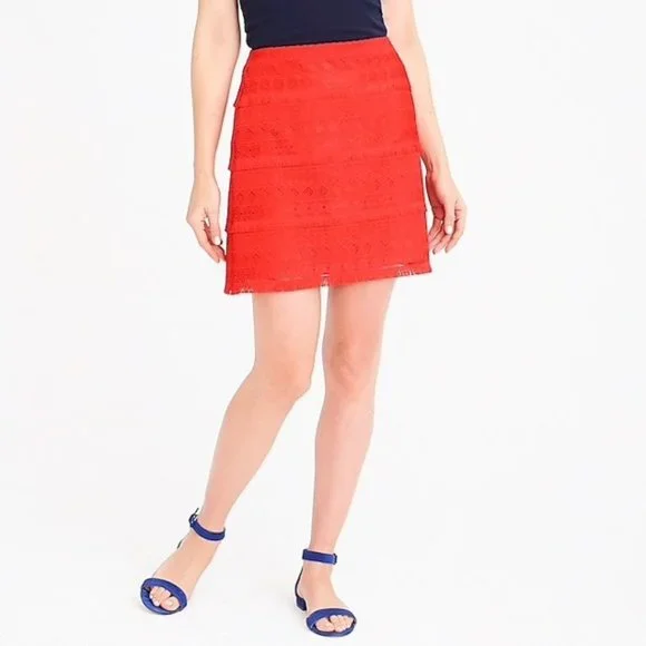 J CREW red fringe lace mini skirt NWT - Picture 6 of 6
